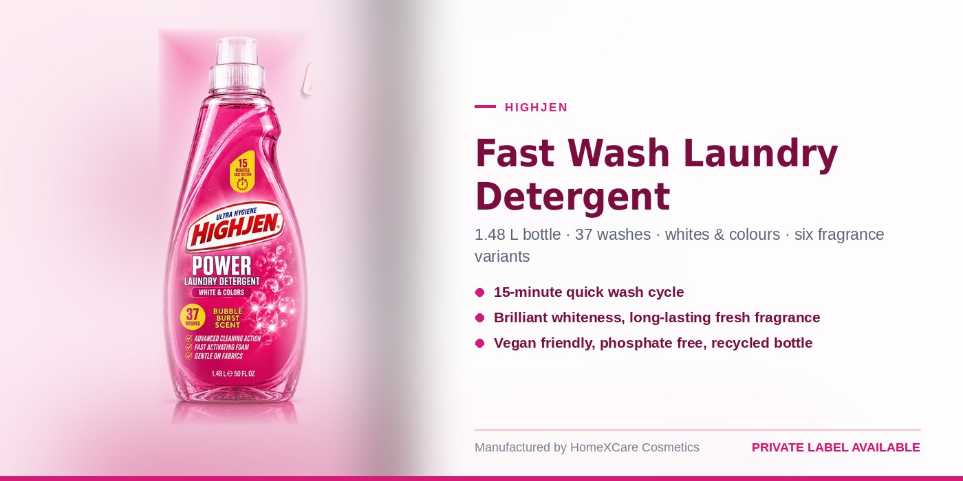 Highjen Fast Wash laundry detergent, 1.48 litre bottle with 37 washes