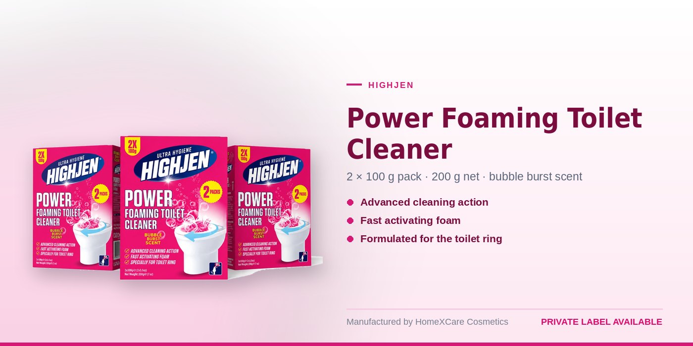 Highjen Power foaming toilet cleaner, 2 x 100 g pack in bubble burst scent