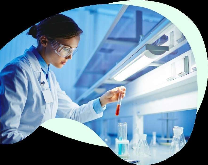Chemist testing a formulation in the HomeXCare Cosmetics in-house R&D laboratory