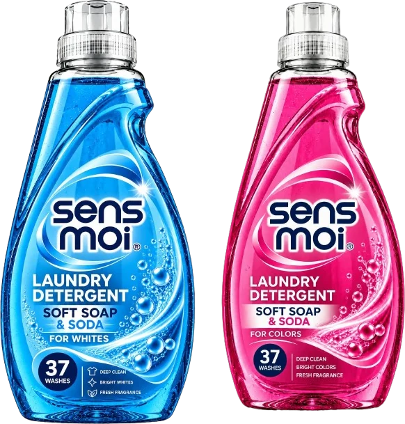 sens moi Laundry Detergent 1,480 ml bottles, For Whites and For Colors, 37 washes