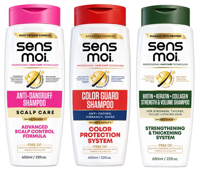 Професионални шампоани sens moi 650 мл: Anti-Dandruff, Color Guard и Biotin + Keratin + Collagen