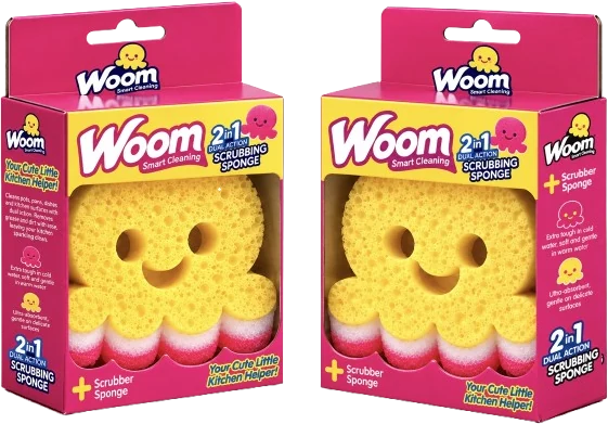 WOOM 2in1 Dual Action Scrubbing Sponge in its retail box
