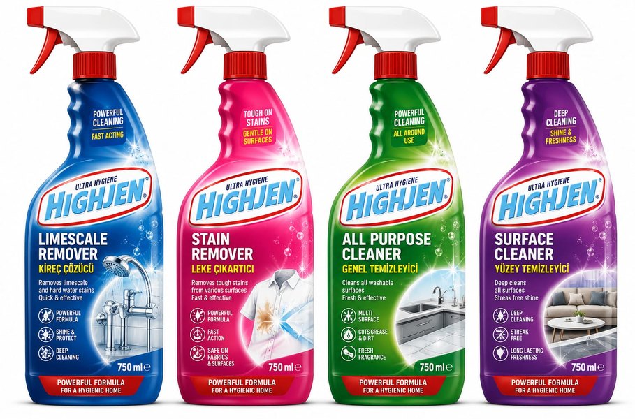 Highjen 750 ml trigger spray range — limescale remover, stain remover, all purpose cleaner and surface cleaner